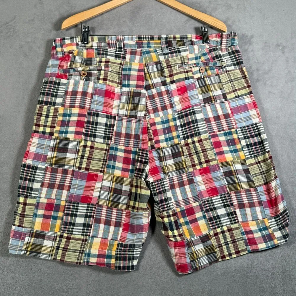 Snake Eyes Mens Golf Shorts Size 38 Red Green Madras Plaid Patchwork 7.5